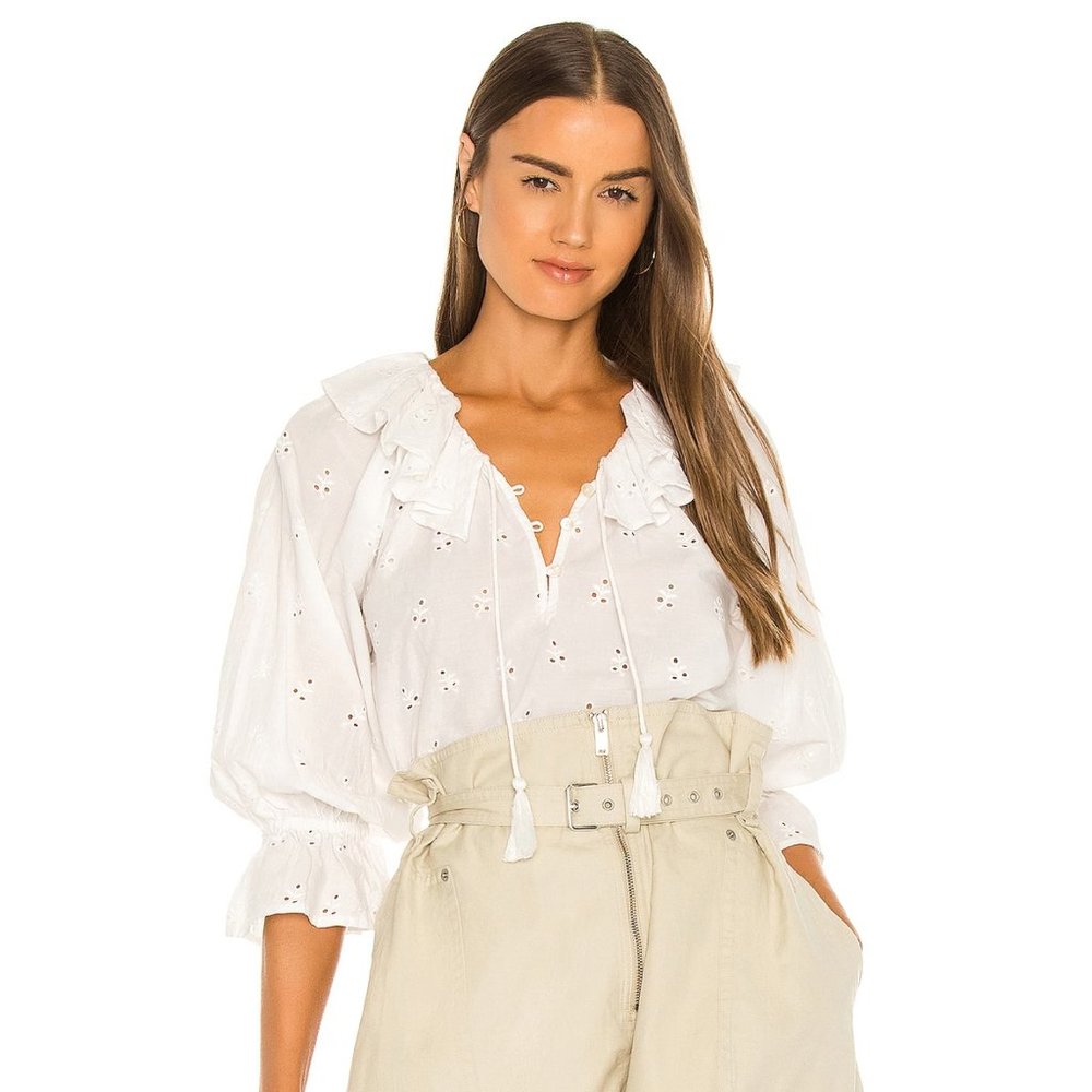 Cleobella White Eyelet Ruffle Peasant Blouse